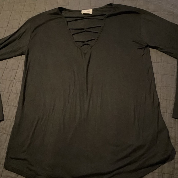 Bibi black criss cross long sleeved top Large‎ - Picture 1 of 7